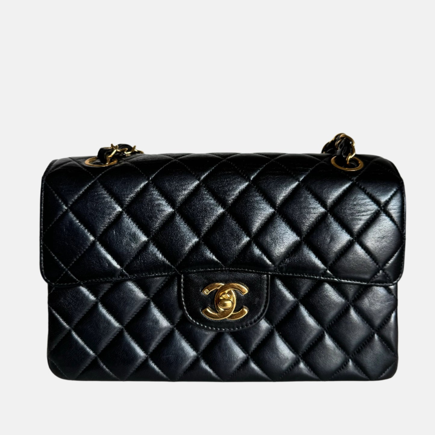 Chanel Double Sided Small Classic Flap Black Lambskin Leather 24k Gold Hardware, 1996-1997