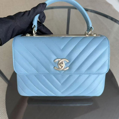 Chanel Trendy CC Small - Chevron Lambskin Light Blue Gold Hardware Series 25