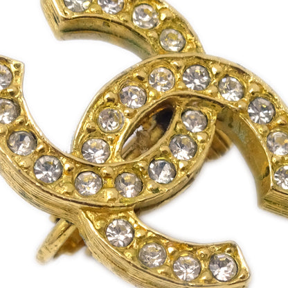 Chanel CC Rhinestone Earrings Clip-On Gold 2084