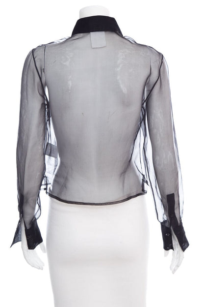 Chanel Black Silk Long Sleeve Mesh Blouse SZ 36