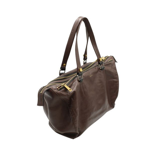 Celine Dark Brown Triple Zip Satchel