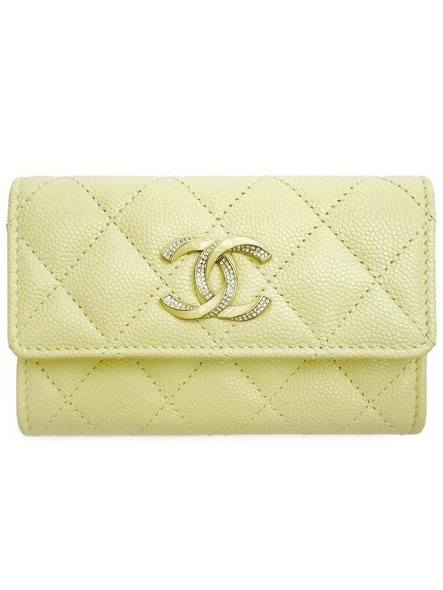 CC Logo Diamond Card Wallet Light Yellow Chanel