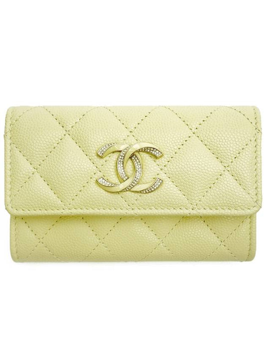 CC Logo Diamond Card Wallet Light Yellow Chanel
