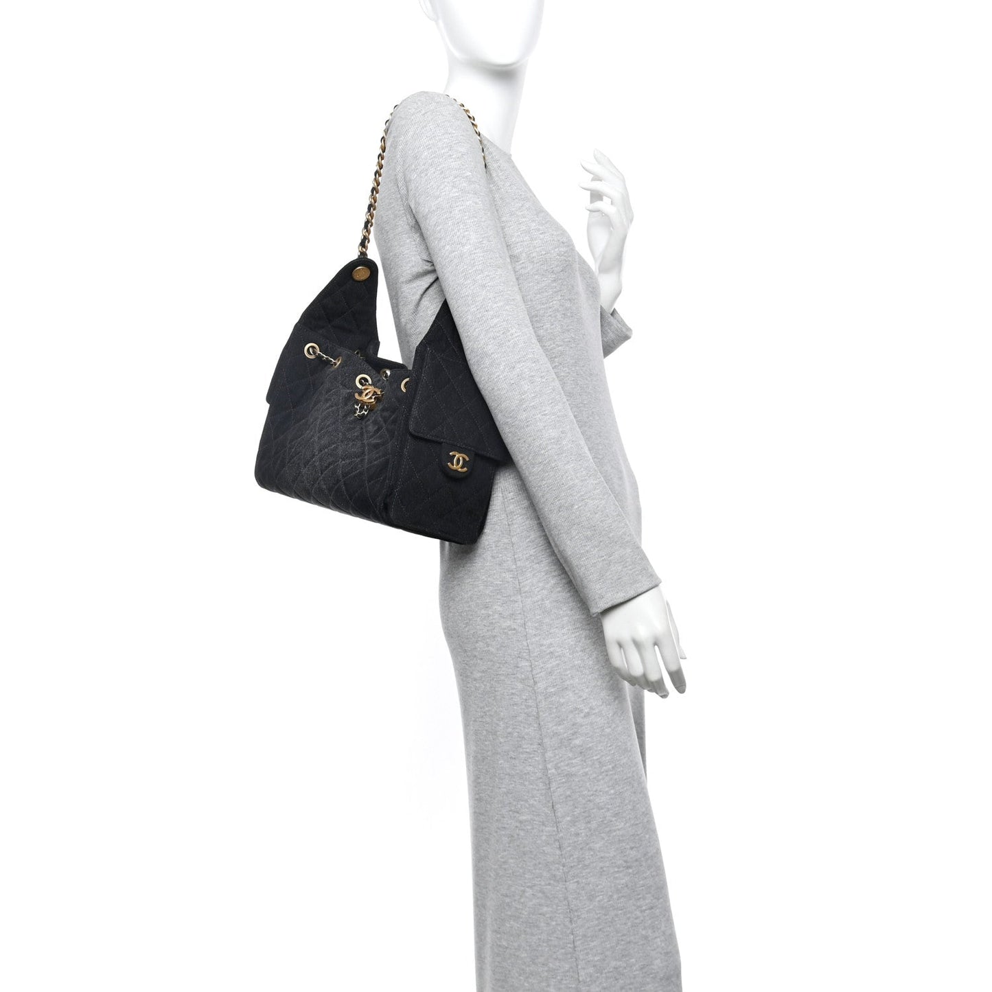 Washed Denim Quilted Small Chanel 25 Handbag Black