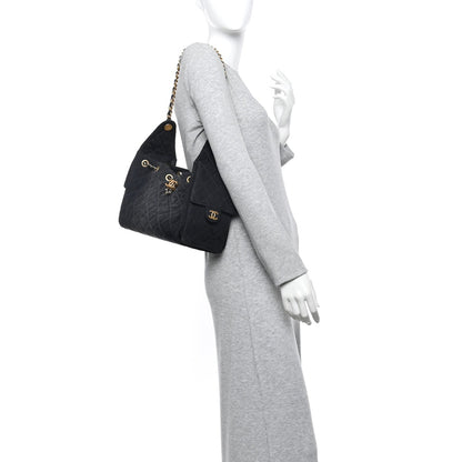 Washed Denim Quilted Small Chanel 25 Handbag Black