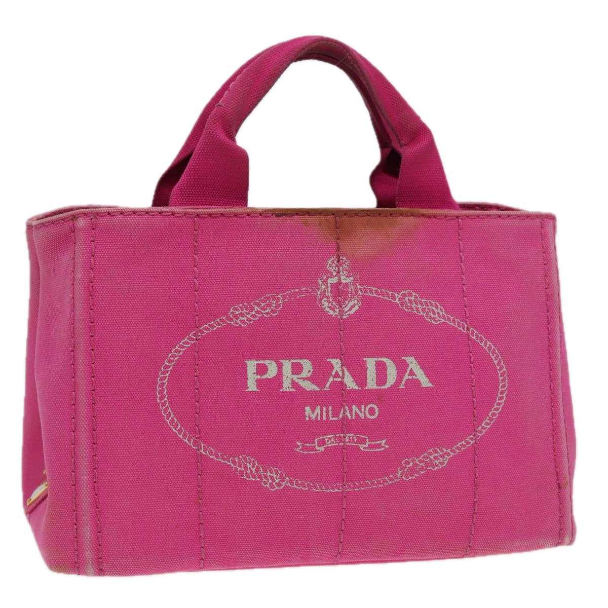 PRADA Canapa PM Hand Bag Canvas Pink Auth 85061