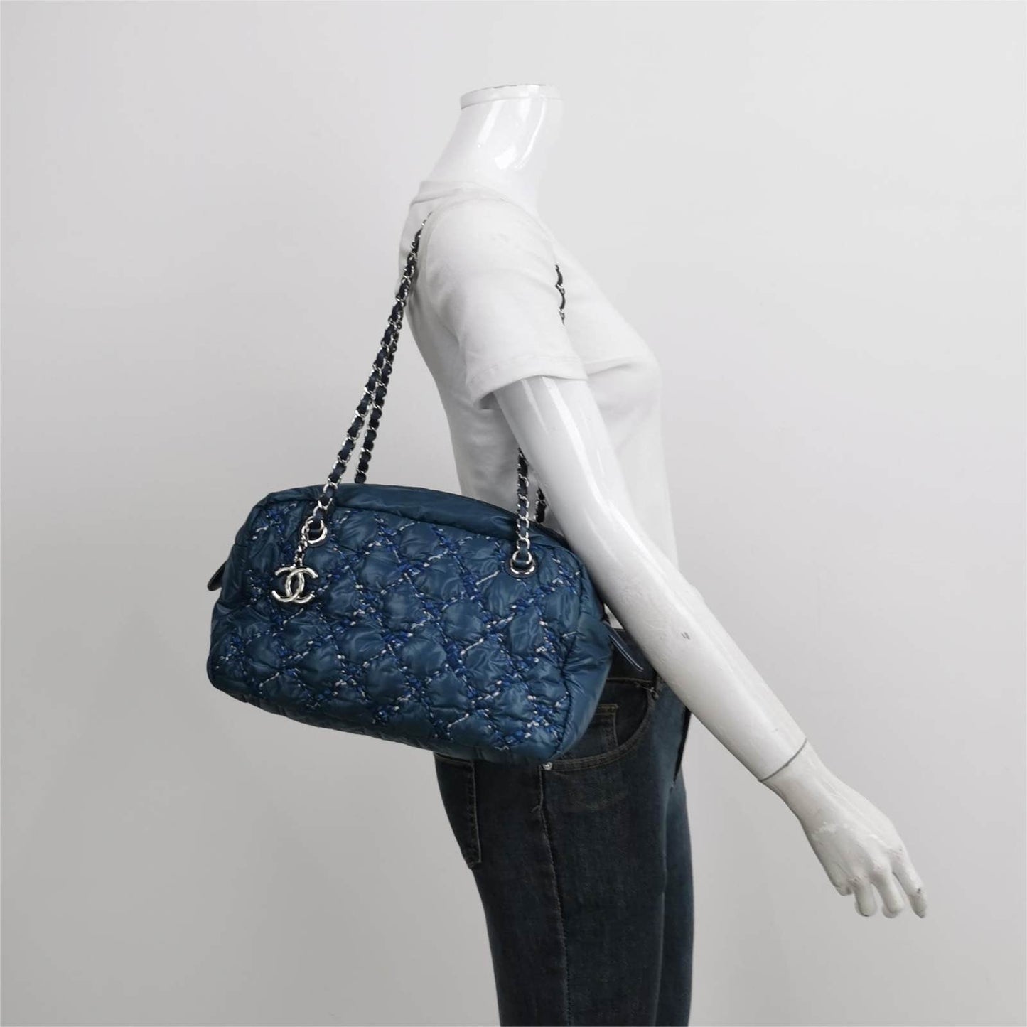 Chanel Paris-Byzance Tweed On Stitch Navy Nylon Bag