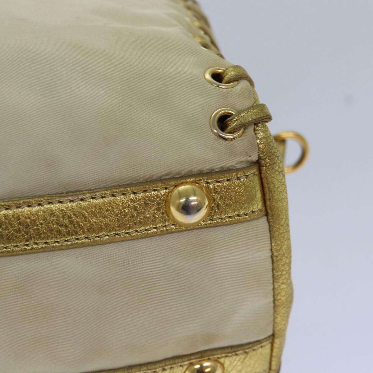 PRADA Hand Bag Nylon 2way Beige Gold Auth 85102