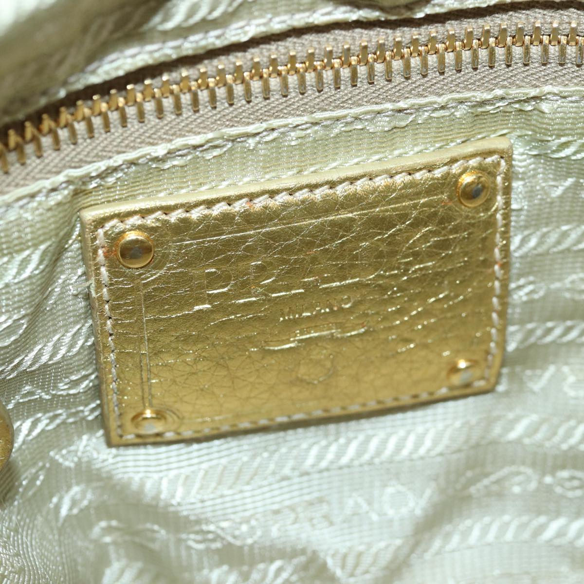 PRADA Hand Bag Nylon 2way Beige Gold Auth 85102