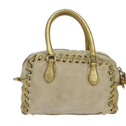 PRADA Hand Bag Nylon 2way Beige Gold Auth 85102