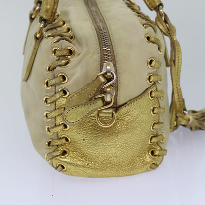 PRADA Hand Bag Nylon 2way Beige Gold Auth 85102