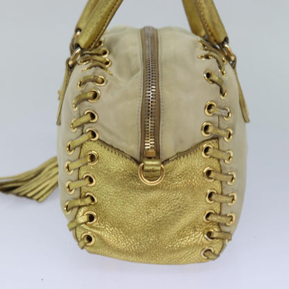 PRADA Hand Bag Nylon 2way Beige Gold Auth 85102