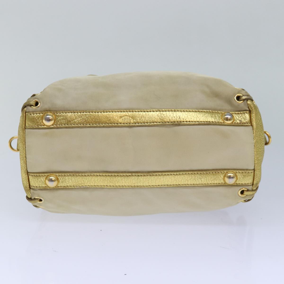 PRADA Hand Bag Nylon 2way Beige Gold Auth 85102