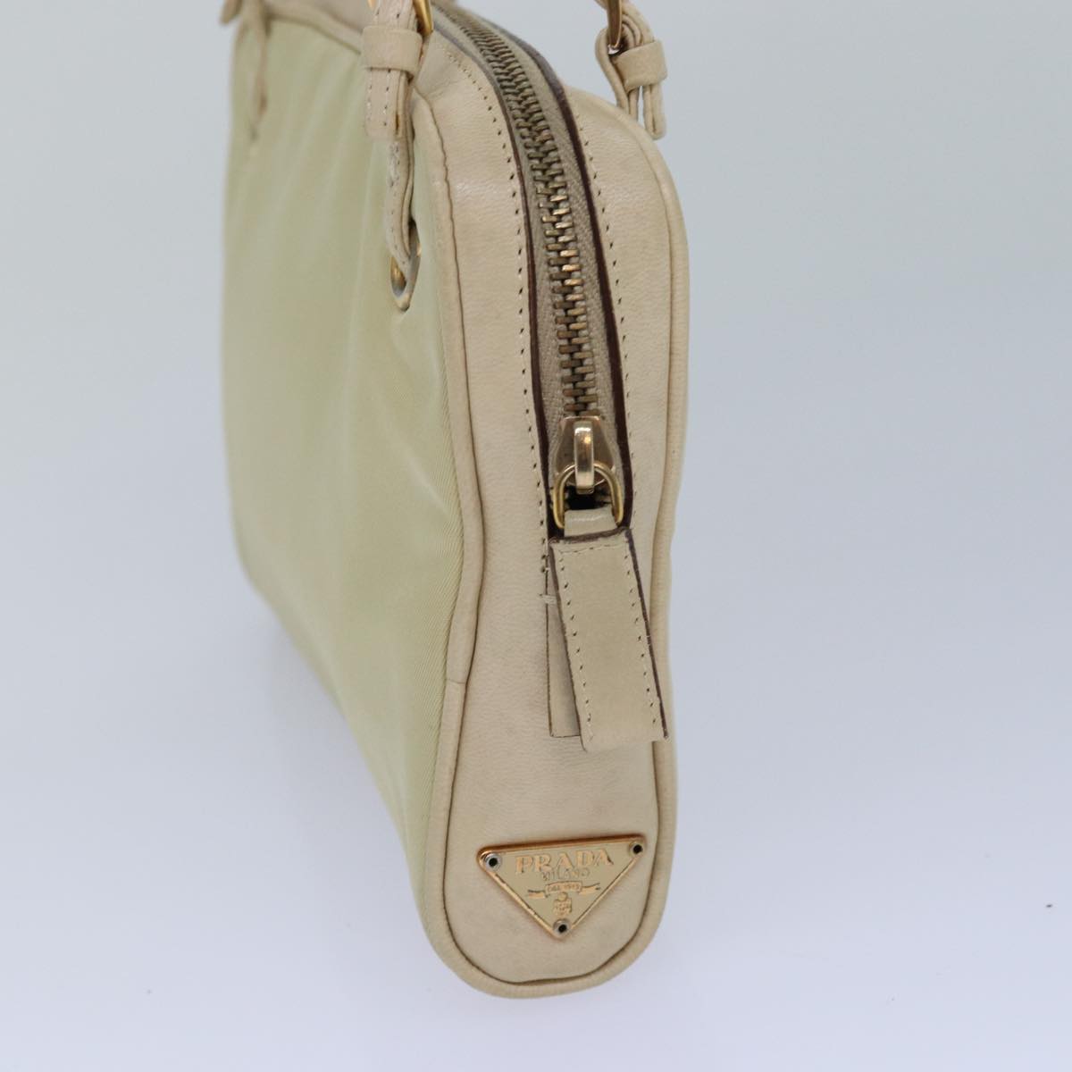 PRADA Hand Bag Nylon Gold Beige Auth 85224