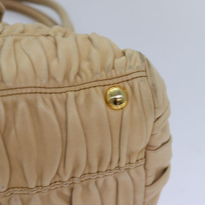 PRADA Hand Bag Nylon Beige Gold Auth 85286