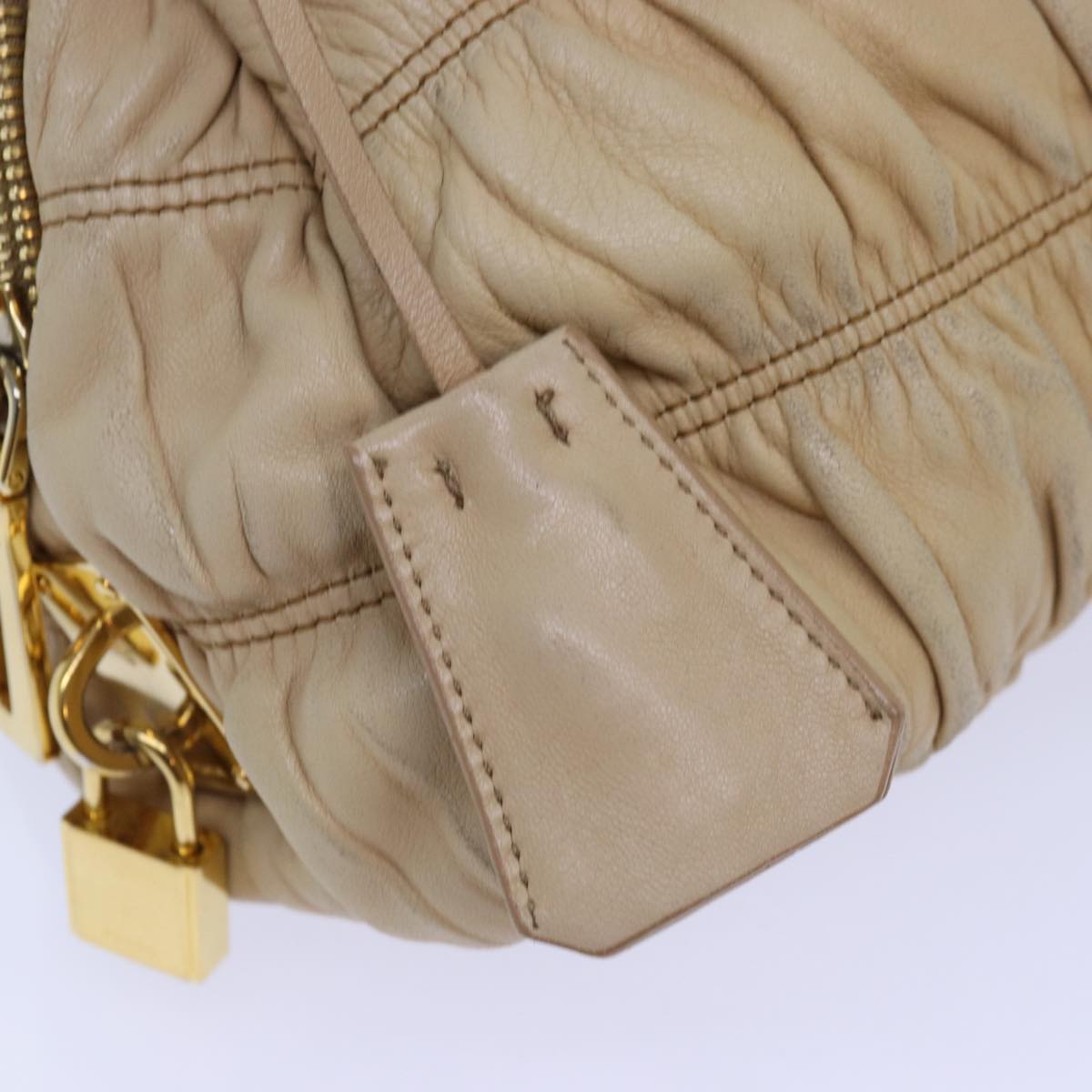 PRADA Hand Bag Nylon Beige Gold Auth 85286