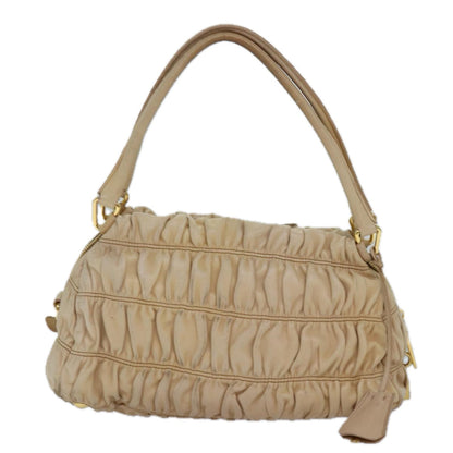 PRADA Hand Bag Nylon Beige Gold Auth 85286