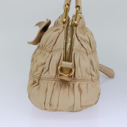 PRADA Hand Bag Nylon Beige Gold Auth 85286