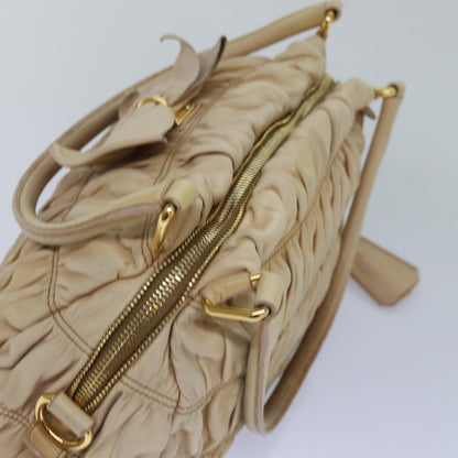 PRADA Hand Bag Nylon Beige Gold Auth 85286