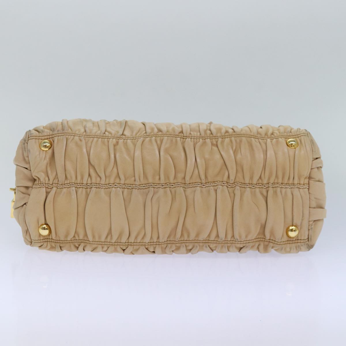 PRADA Hand Bag Nylon Beige Gold Auth 85286