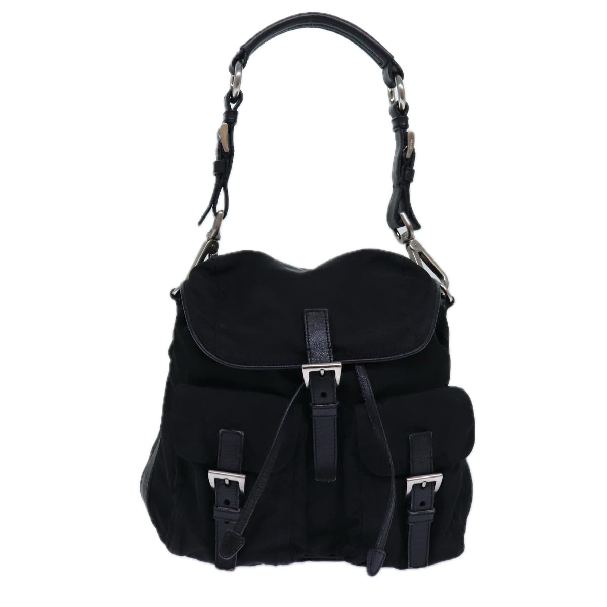 PRADA Backpack Nylon Black Silver Auth 85289