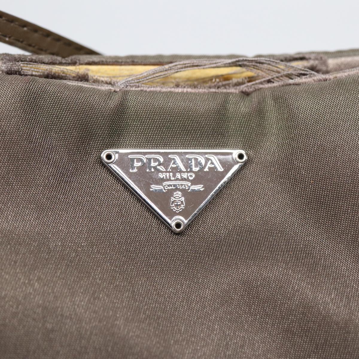 PRADA Accessory Pouch Nylon Khaki Silver Auth 85342