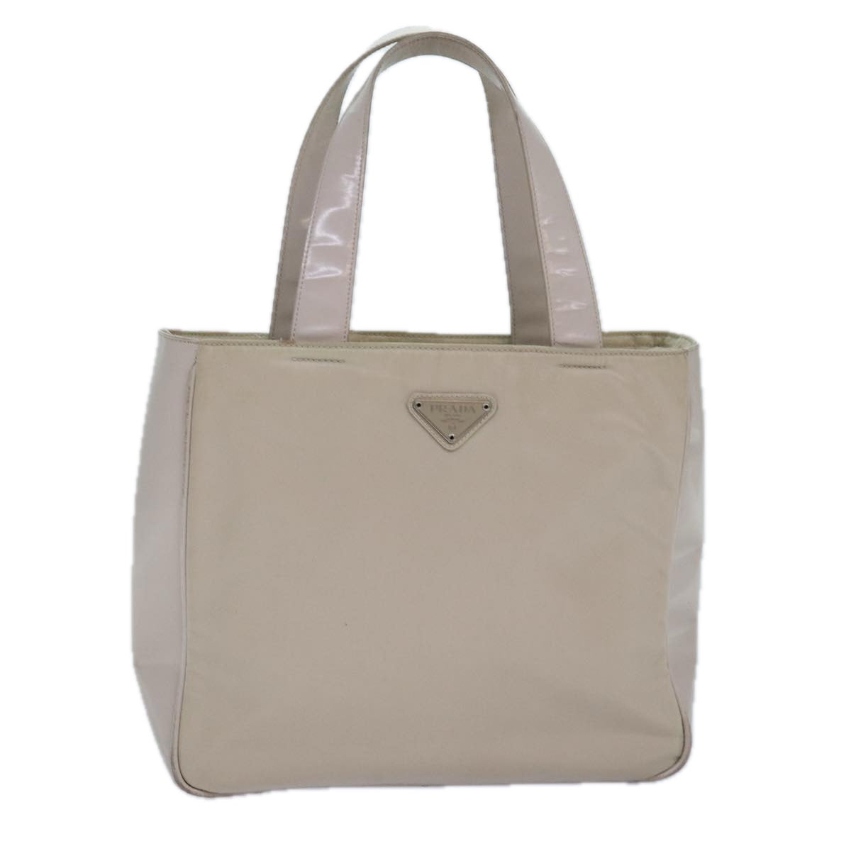 PRADA Tote Bag Enamel nylon Silver White Auth 85365