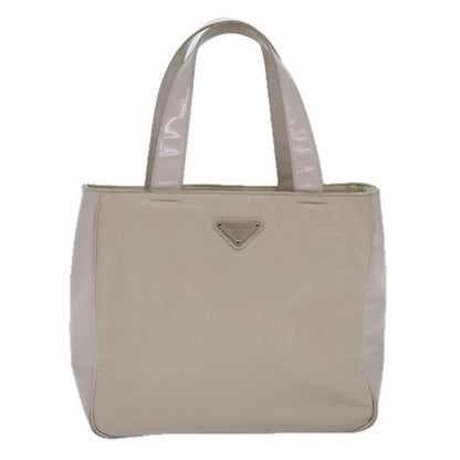 PRADA Tote Bag Enamel nylon Silver White Auth 85365