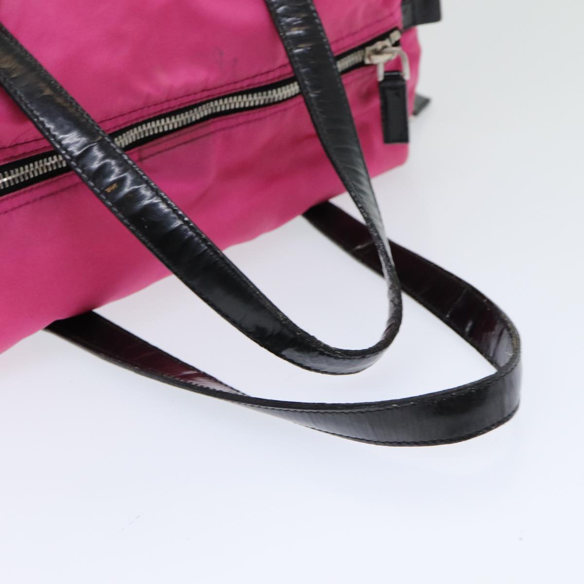 PRADA Hand Bag Nylon Pink Silver Auth 85465