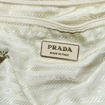 PRADA Hand Bag Nylon Silver Beige Auth 85481