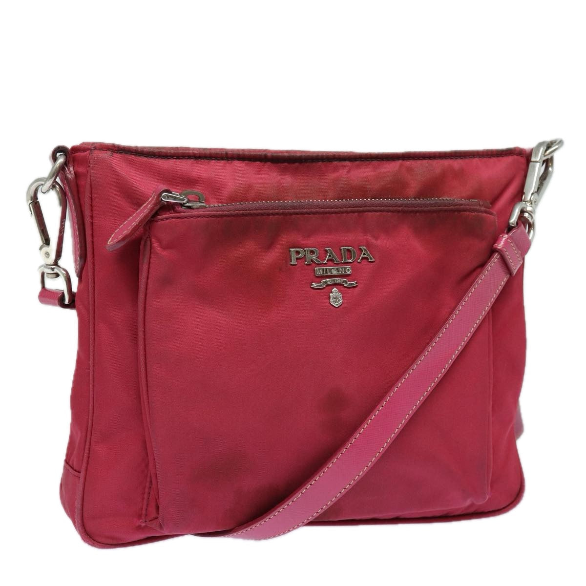 PRADA Shoulder Bag Nylon Pink Silver Auth 85537