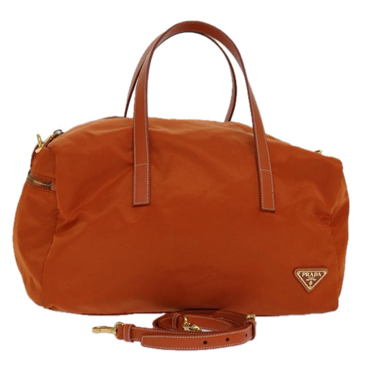 PRADA Hand Bag Nylon 2way Orange Gold Auth 85539