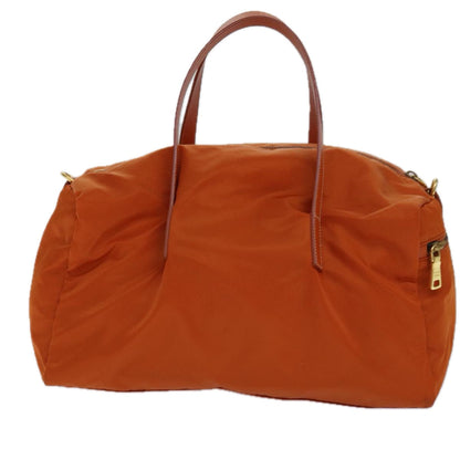 PRADA Hand Bag Nylon 2way Orange Gold Auth 85539