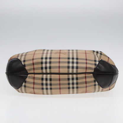 BURBERRY Nova Check Hand Bag PVC Leather 2way Beige Brown gold Auth 85543
