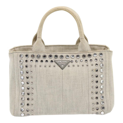 PRADA Bijoux Canapa PM Hand Bag Canvas 2way Gray Silver Auth 85622