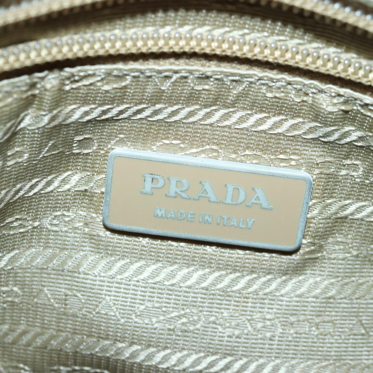 PRADA Shoulder Bag Nylon Beige Silver Auth 85627