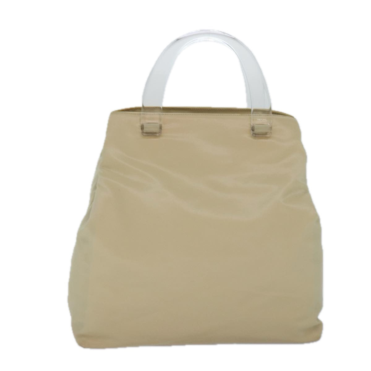 PRADA Hand Bag Nylon Silver Cream Auth 85630