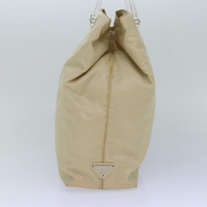 PRADA Hand Bag Nylon Silver Cream Auth 85630