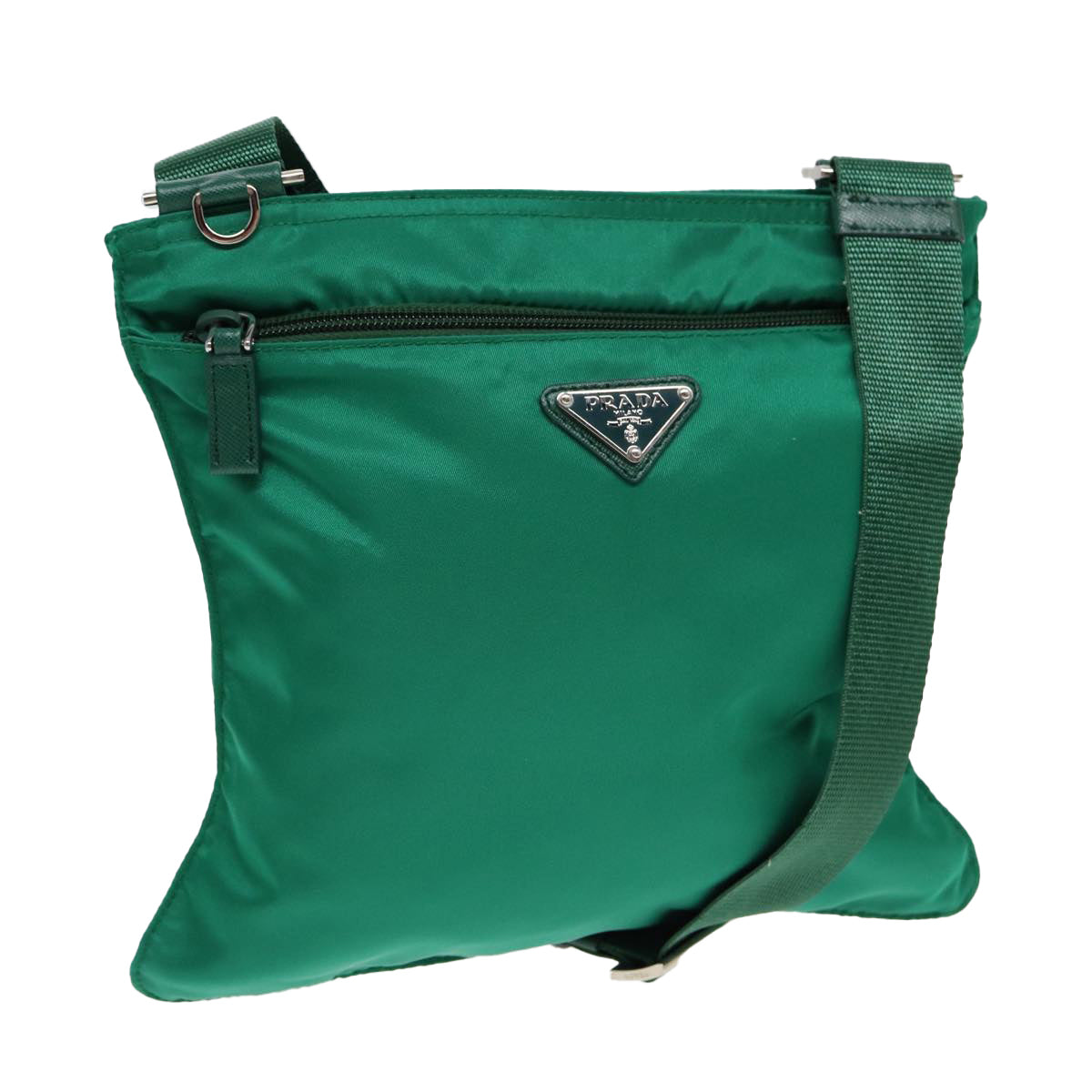 PRADA Shoulder Bag Nylon Green Silver Auth 85632