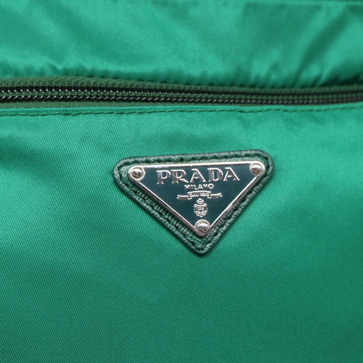 PRADA Shoulder Bag Nylon Green Silver Auth 85632