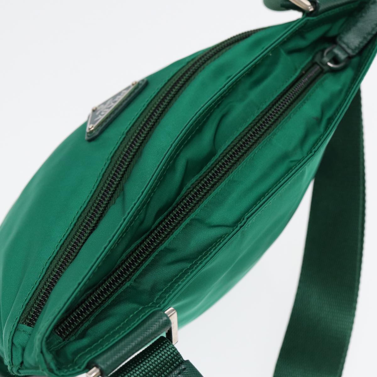 PRADA Shoulder Bag Nylon Green Silver Auth 85632