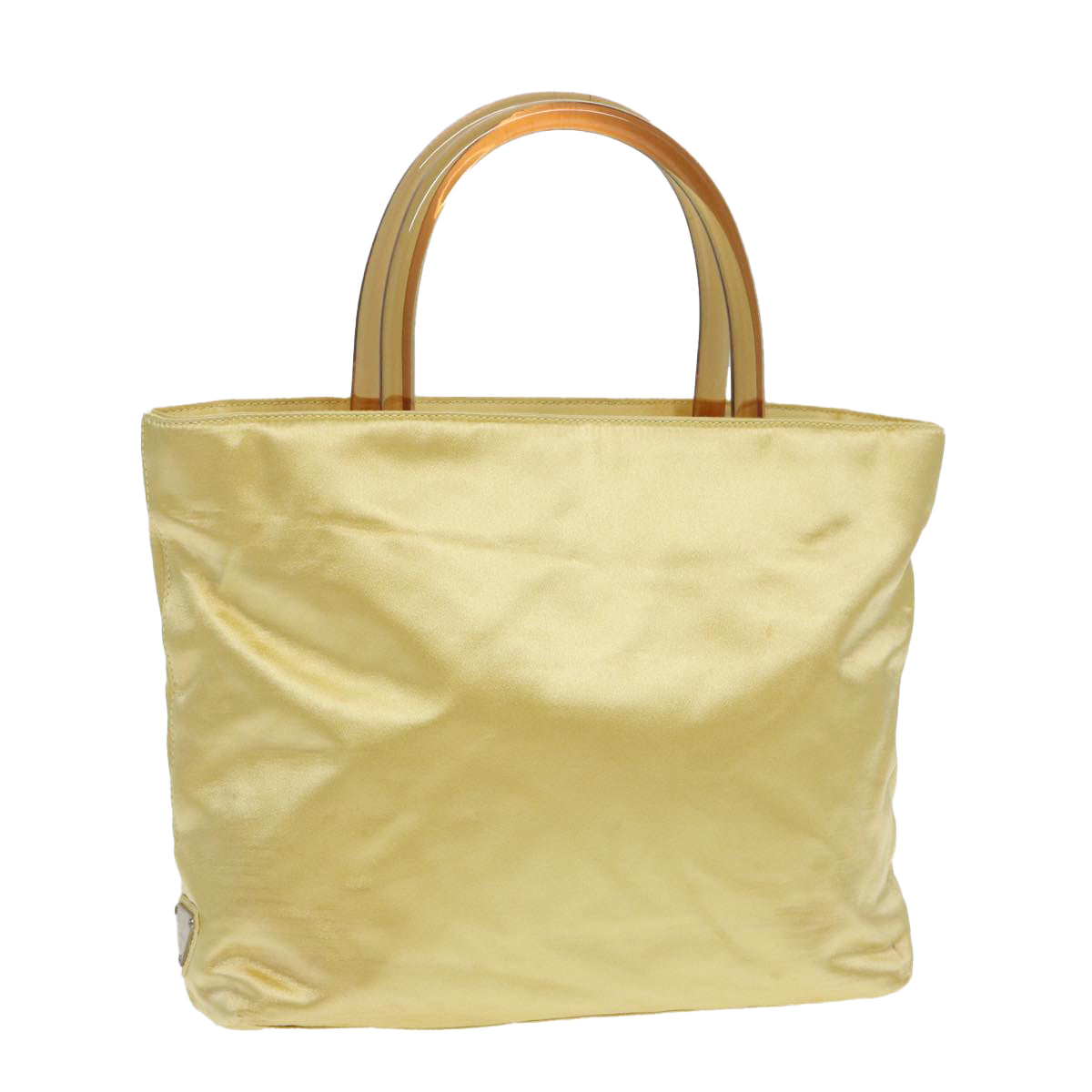 PRADA Hand Bag Satin Yellow Silver Auth 85633