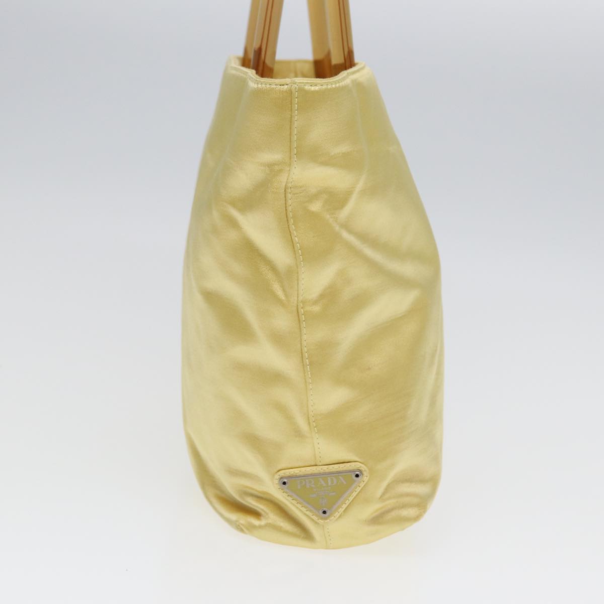 PRADA Hand Bag Satin Yellow Silver Auth 85633