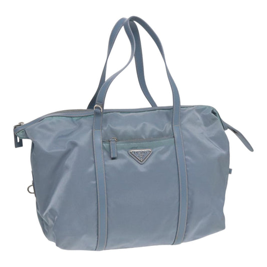 PRADA Tote Bag Nylon Light Blue Silver Auth 85637