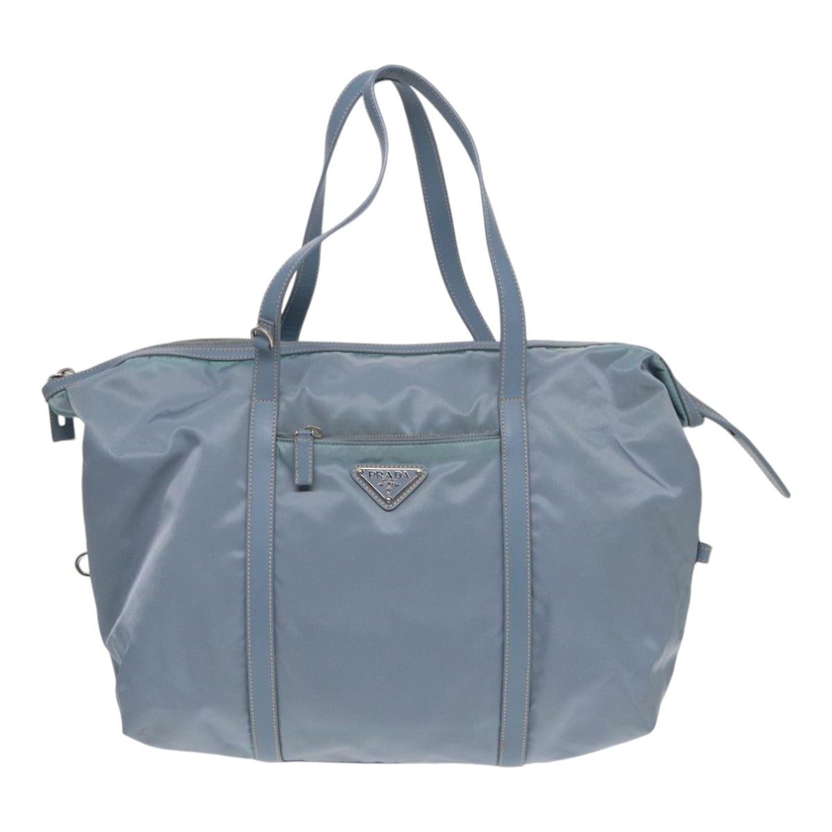 PRADA Tote Bag Nylon Light Blue Silver Auth 85637