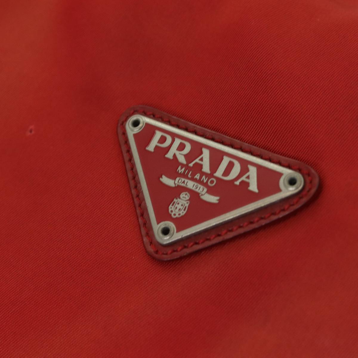 PRADA Tote Bag Nylon Red Silver Auth 85644