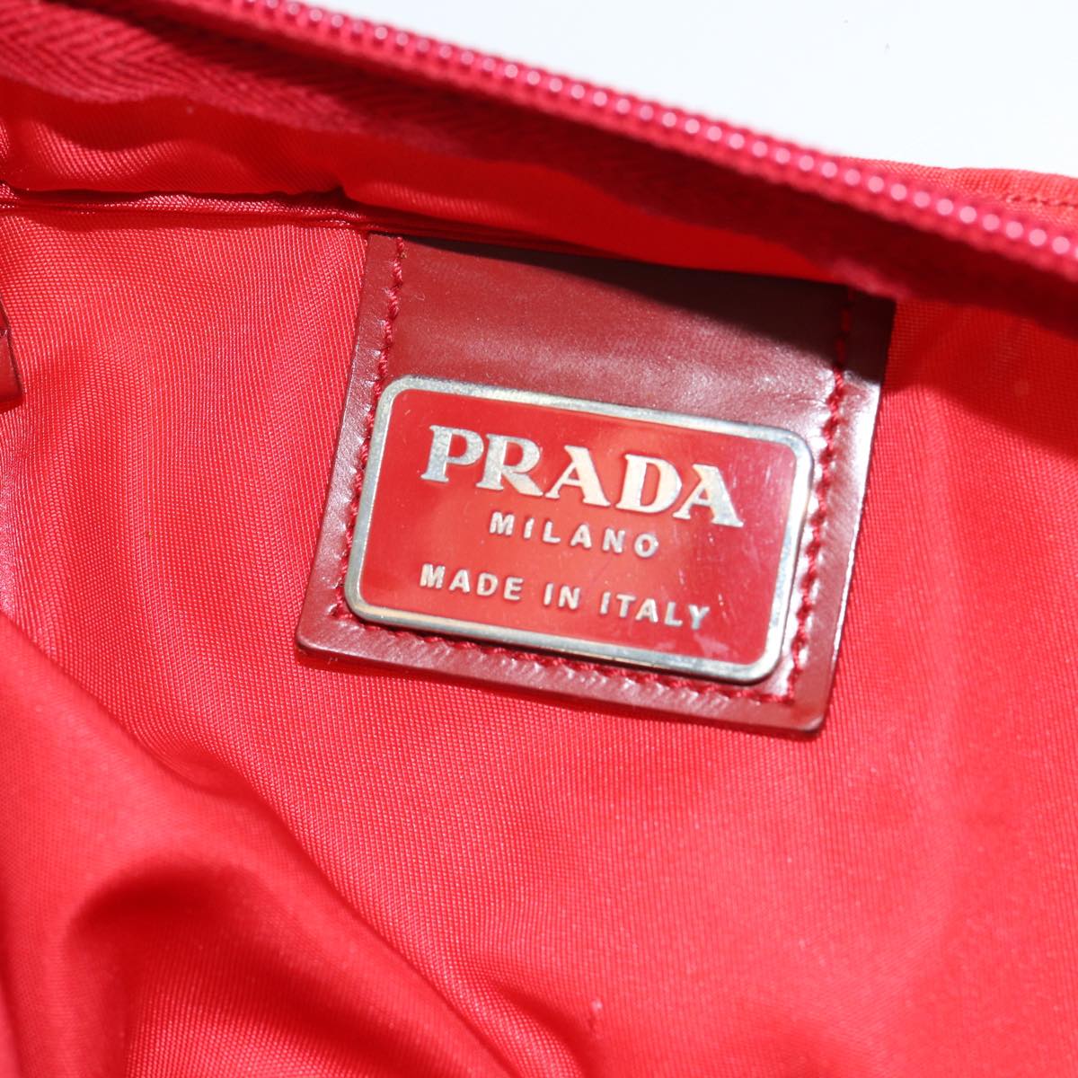 PRADA Tote Bag Nylon Red Silver Auth 85644