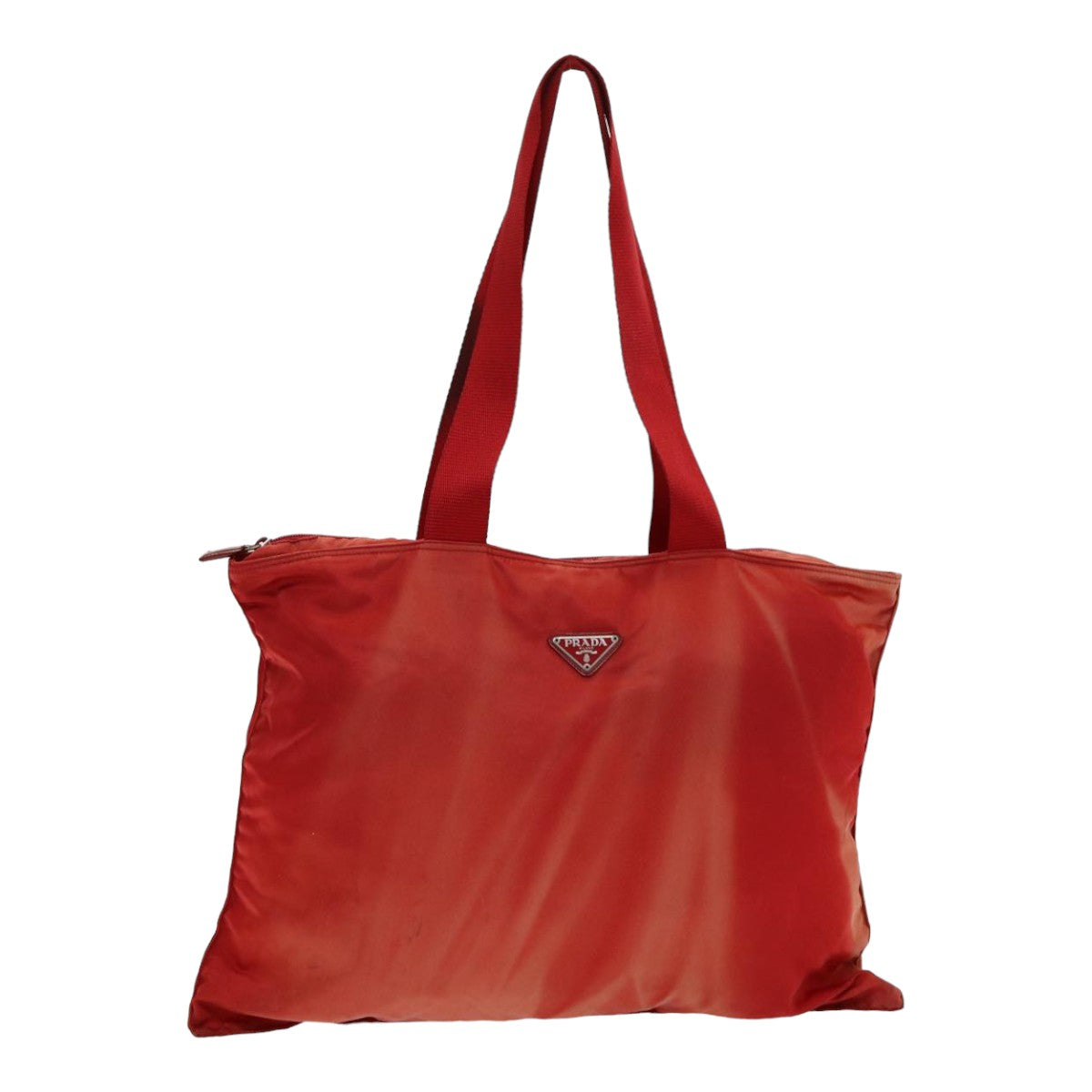 PRADA Tote Bag Nylon Red Silver Auth 85644