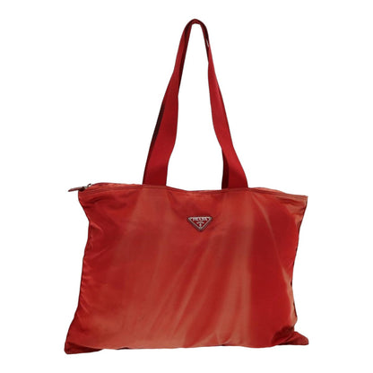 PRADA Tote Bag Nylon Red Silver Auth 85644