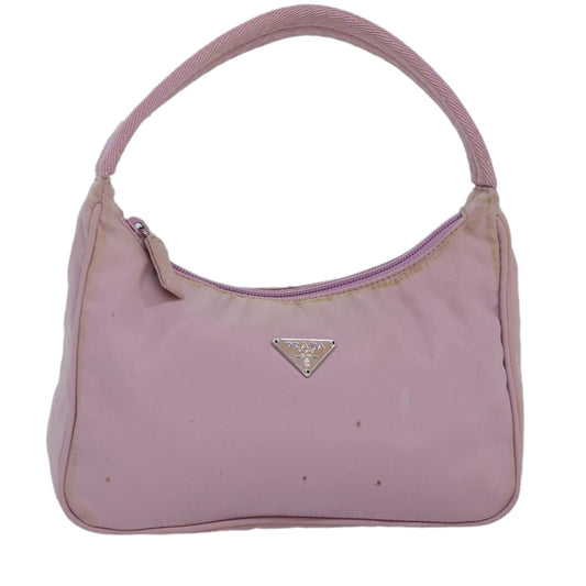 PRADA Hand Bag Nylon Pink Silver Auth 85665